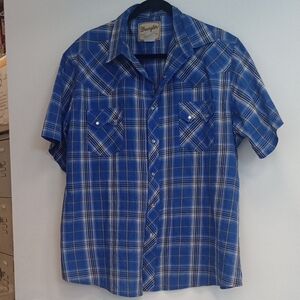 Vintage Wrangler Men's Casual Blue Checkered Shirt Size XL/XXL
